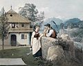 Friedrich Philip Reinhold (attr) Mädchen mit Gießkanne und Bauer mit Sense vor einem Giebelhaus.jpg