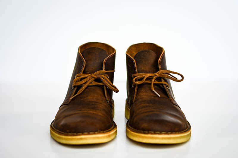 Clarks desert boot head on product shot on white background