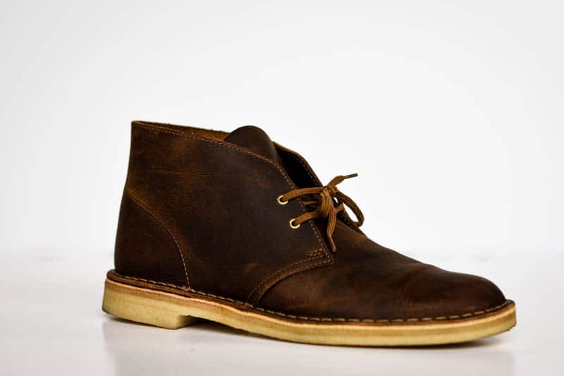 clarks desert boot product shot on white background