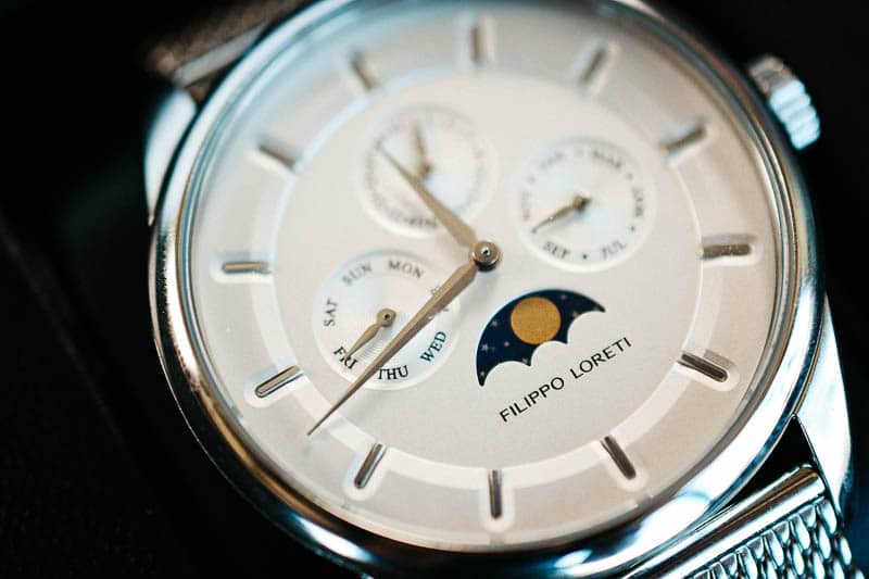 Filippo Loreti Venice closeup oblique dial moonphase detail