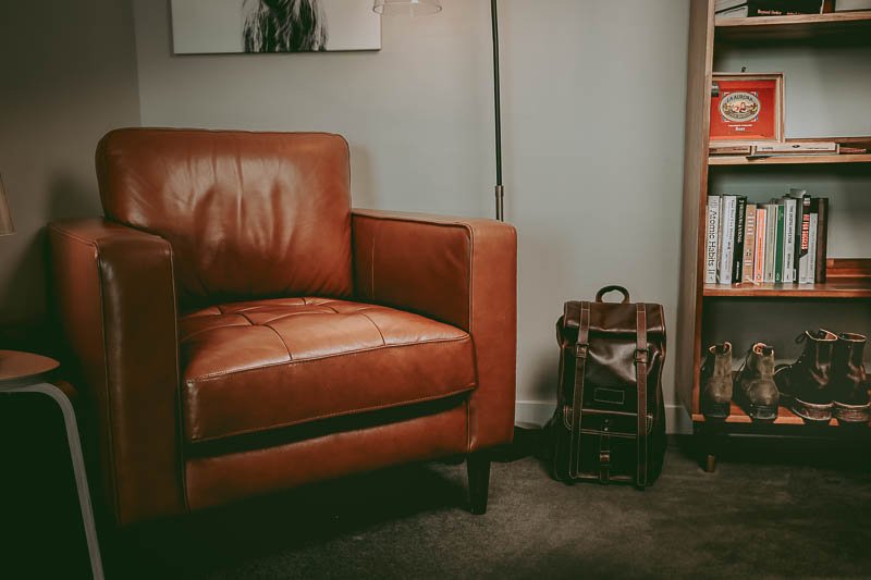 leather chair in man cave