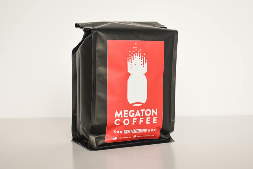 Megaton Coffee Packet Front on angle White Background