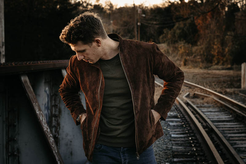 model checking pockets of suede leather jacket