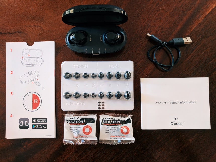 Nuheara IQbuds BOOST top down entire package unboxed