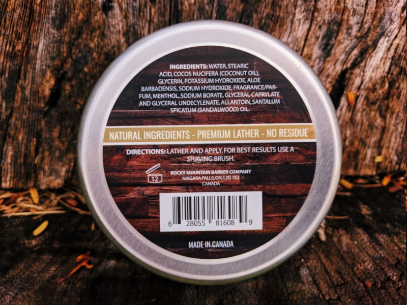 Rocky Mountain Barber Company Sandalwood Shaving Cream Underside