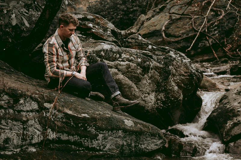 Thursday Boots Logger on model near river