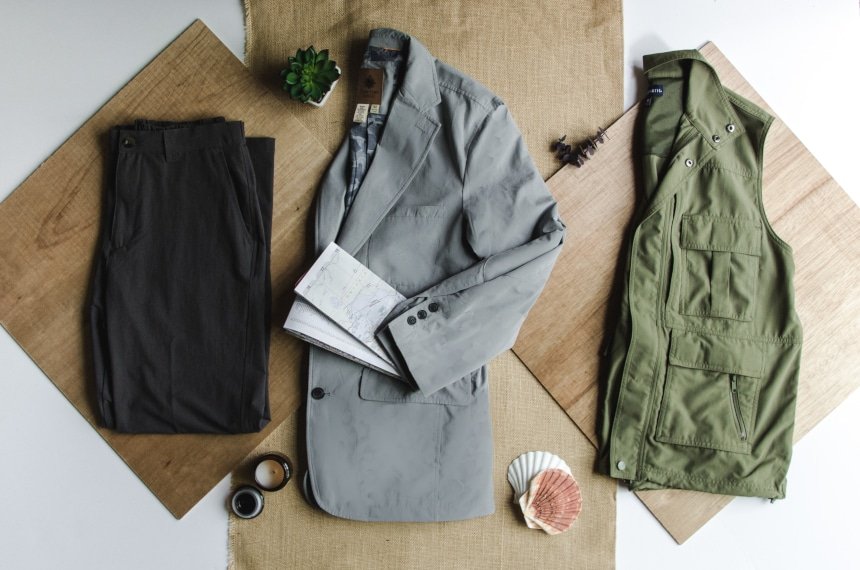 TravelSmith Collage Featuring Voyager Vest, Travel Blazer by Territory Ahead and Flyaway Pants With Map