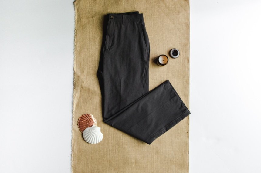 TravelSmith Original Flyaway Pants Product Shot on Canvas with Leg Folded Up