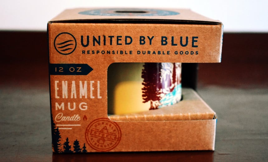 United By Blue Off Leash Enamel Mug Candle Packaging Side